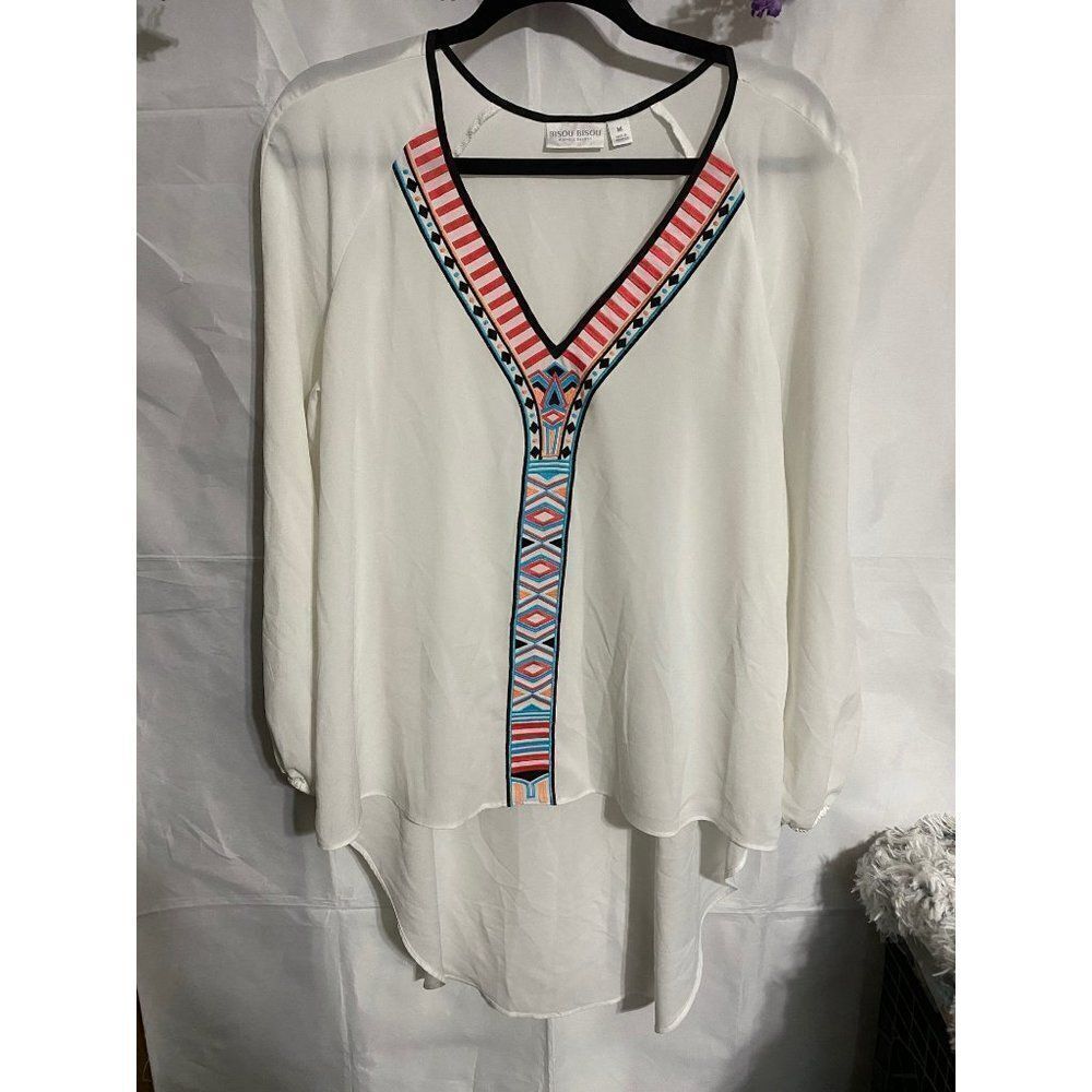 Bisou Bisou Unique Aztec embroidered top